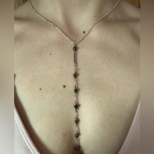 Silver and black bead drop necklace
